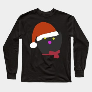 Christmas Santa Hat Cat Face Abstract Long Sleeve T-Shirt